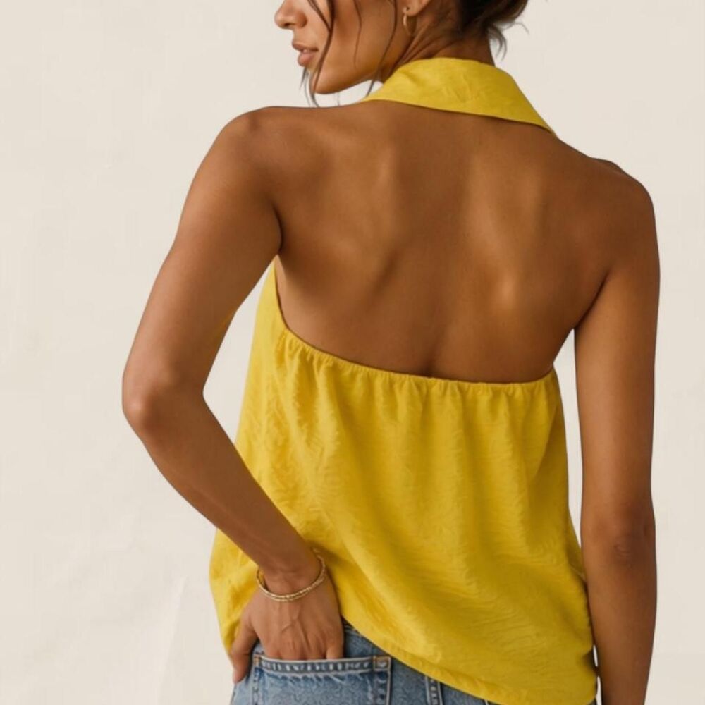 Anthropologie Dylon yellow collar Wide Placket Halter Top Size Small - Picture 3 of 7